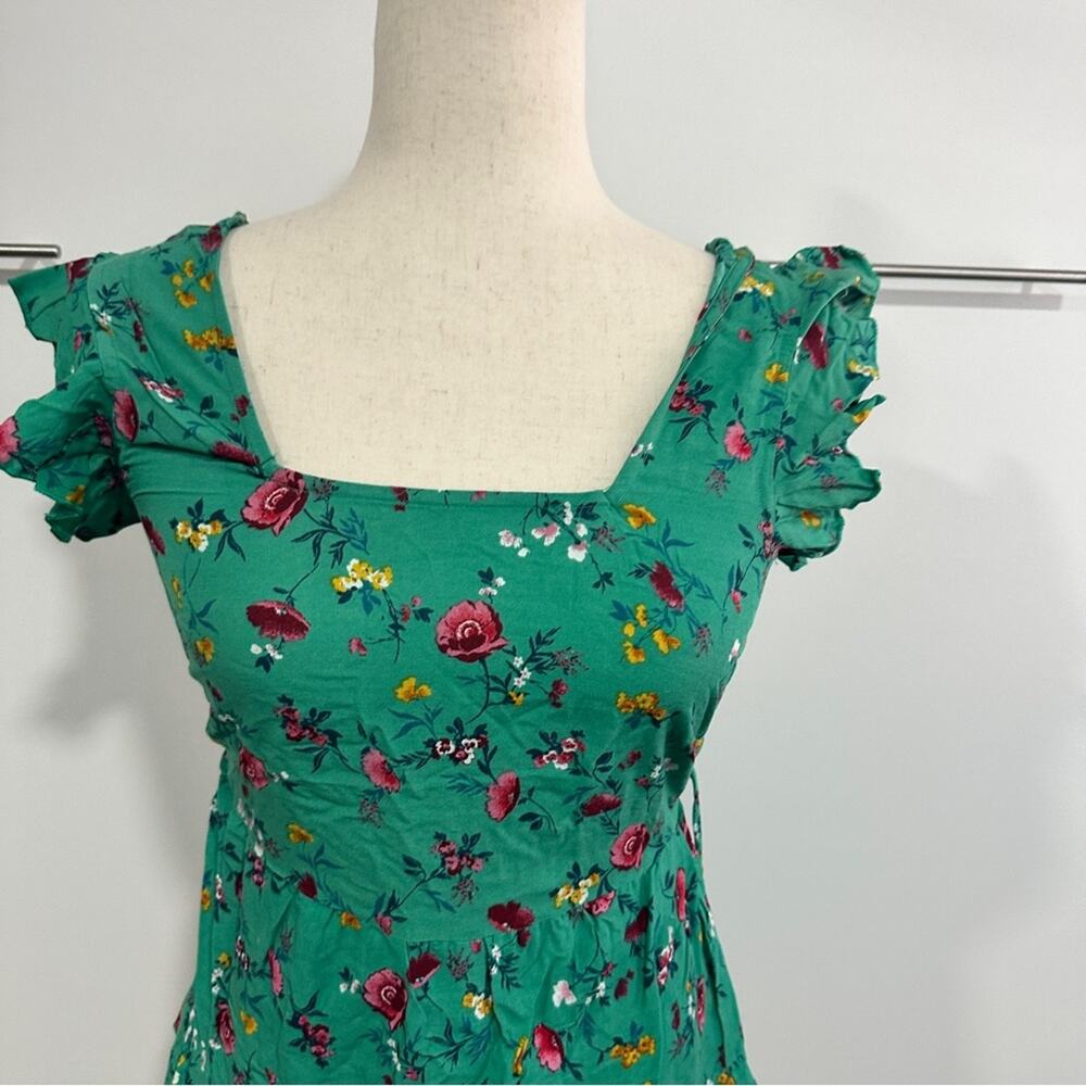 Lottie & Holly S Green Floral Tiered Mini Dress Tropical Resort Coquette - Picture 5 of 14